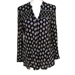 Sun & Shadow Gauze Tunic Button-Down Crochet Blouse Boho Festival Shirt Small